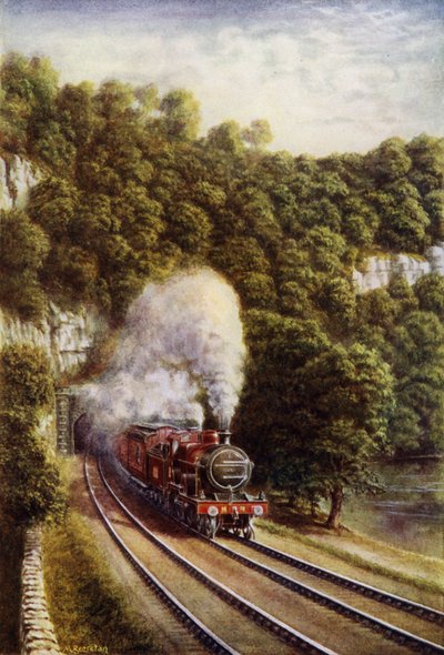 Midland Scotch -pikajuna Midland Railwaylla matkustaen Yorkshire Dalesin läpi (värilitho) tekijältä European School