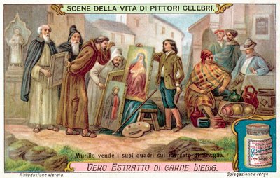 Murillo myy maalauksiaan Sevillan markkinoilla (chromolitho) tekijältä European School