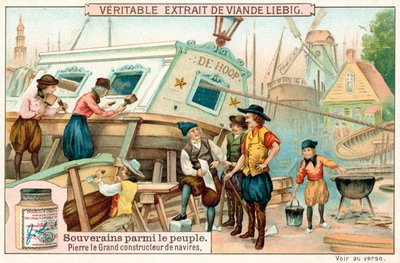 Pietari Suuri työskentelee laivanrakentajana Alankomaissa (chromolitho) tekijältä European School