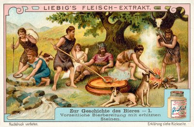 Esihistoriallinen oluen tuotanto lämmitetyillä kivillä (chromolitho) tekijältä European School