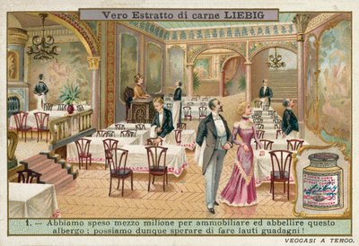 Uudelleen sisustetun hotellin ravintola (chromolitho) tekijältä European School