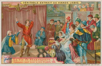 Shakespeare esiintymässä ennen kuningatar Elisabet I:tä vuonna 1595 tekijältä European School
