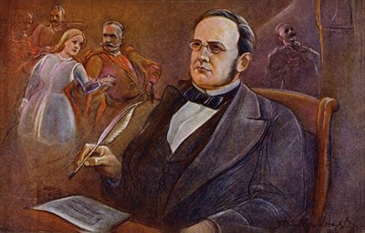 Stanislaw Moniuszko, puolalainen ja valkovenäläinen säveltäjä (värilitografia). tekijältä European School