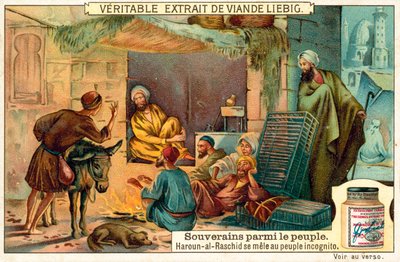 Abbasidien kalifi Harun al-Rashid seurustelemassa kansansa kanssa incognito-tilassa (chromolitho) tekijältä European School