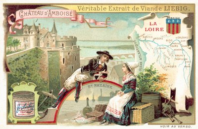Loire ja näkymä Chateau of Amboise (chromolitho) tekijältä European School