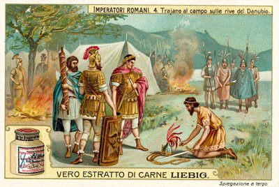 Rooman keisari Trajanus leiriytyi Tonavan rannalle (chromolitho) tekijältä European School