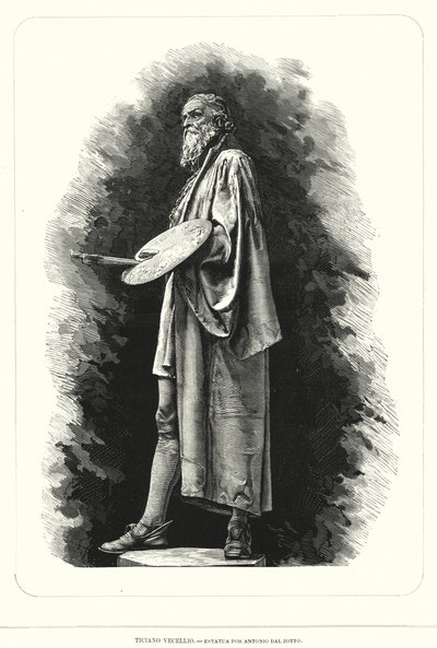 Tizian, italialainen renessanssitaiteilija, Antonio Dal Zotton patsas (litho) tekijältä European School