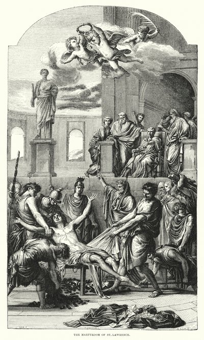 Pyhän Laurentiuksen marttyyrikuolema (kaiverrus) tekijältä Eustache (after) Le Sueur