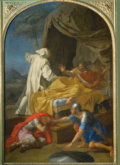 Apparition de Saint Bruno au Comte Roger - Saint Bruno ilmestyy kreivi Rogerille ... tekijältä Eustache (studio of) Le Sueur
