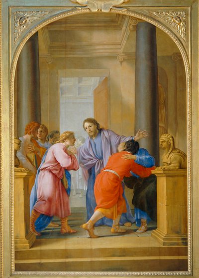 Saint Bruno engage ses disciples et ses amis à quitter le monde - Saint Bruno kutsuu opetuslapsiaan ja ystäviään luopumaan maailmasta ... tekijältä Eustache (studio of) Le Sueur