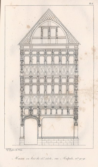 Maison en bois du 15e siècle rue Malpalu n ° 90-92 tekijältä Eustache Hyacinthe Langlois