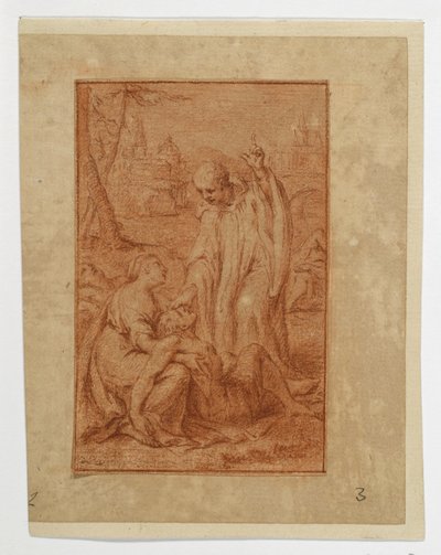 Pyhimys parantaa sairaan tai herättää kuolleen (?) tekijältä Eustache Le Sueur