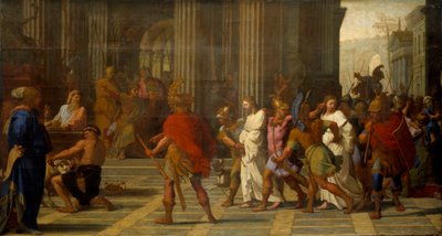 Saint Gervais ja Saint Protais tuotiin Astasiuksen eteen, kieltäytyvät uhraamasta Jupiterille tekijältä Eustache Le Sueur