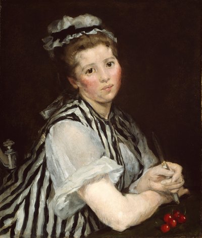 Tyttö kirsikoilla, n. 1870 (öljy kankaalle) tekijältä Eva Gonzalès