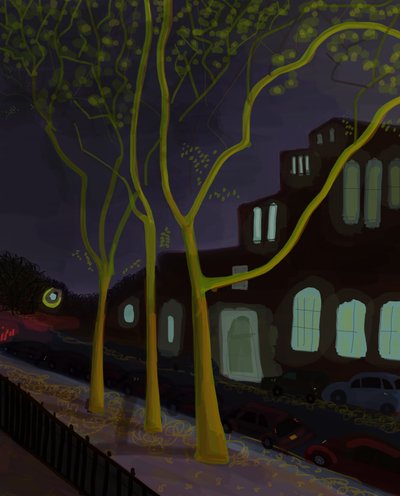 11th Street At Night, 2016 (käsin piirretty iPadilla Apple-kynällä). tekijältä Evan Sklar