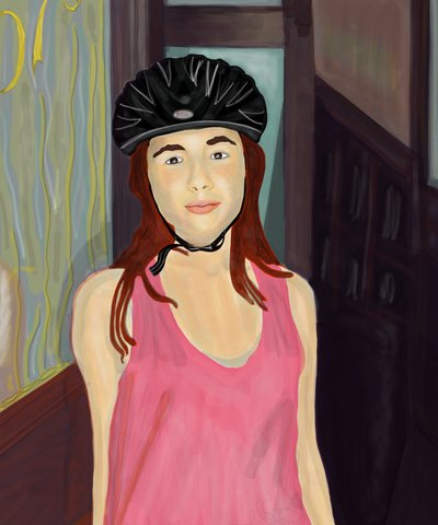 Ava pyöräilykypärässä, Brooklyn (digitaalista taidetta) tekijältä Evan Sklar