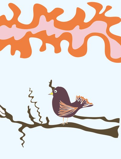 Bird On Branch, 2015 (käsin piirretty iPadilla Apple-kynällä) tekijältä Evan Sklar