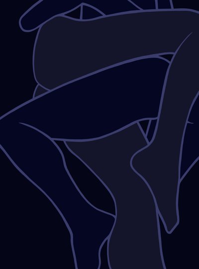 Siniset jalat, 2025 (digitaalista taidetta) tekijältä Evan Sklar