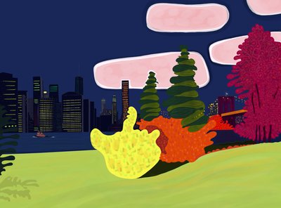 Brooklyn Bridge Park ja näkymä Lower Manhattanille (digitaalista taidetta) tekijältä Evan Sklar