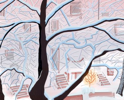 Brownstones In Snow , Brooklyn (digitaalista taidetta) tekijältä Evan Sklar