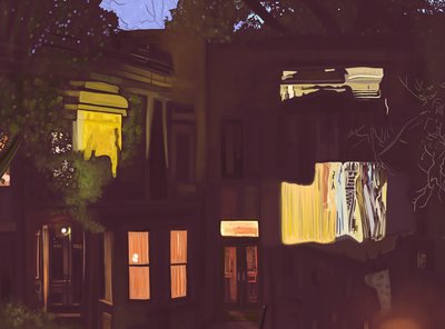 Brownstones at Night , n.2020-24 (digitaalista taidetta) tekijältä Evan Sklar