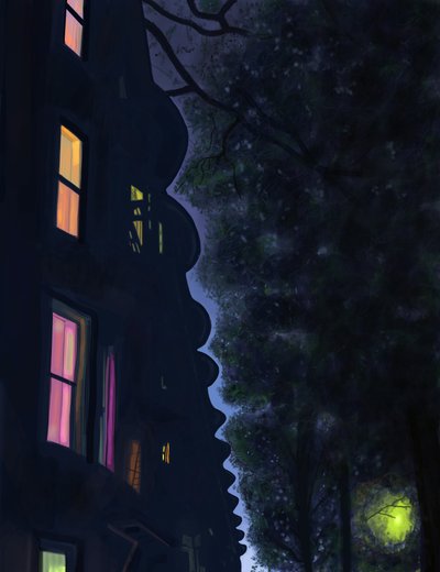 Building Tops At Night, Brooklyn (digitaalista taidetta) tekijältä Evan Sklar