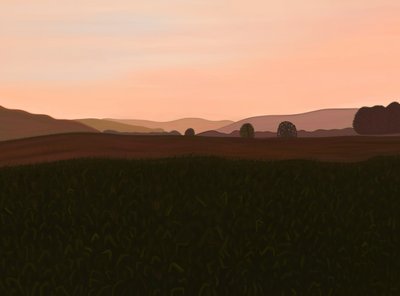 Maissipelto, Hudson Valley, 2025 (digitaalista taidetta) tekijältä Evan Sklar