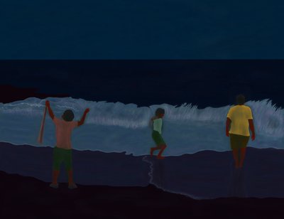 Lopullinen tulipalo Island Beach At Night (digitaalista taidetta) tekijältä Evan Sklar