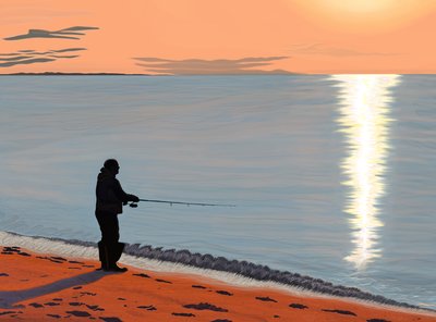 Mies kalastaa, Brooklyn (digitaalista taidetta) tekijältä Evan Sklar