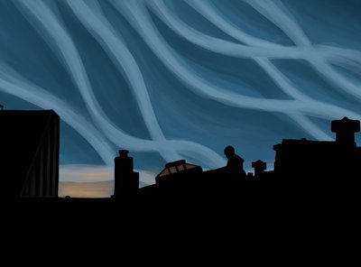 Mies Brooklynin katolla (digitaalista taidetta) tekijältä Evan Sklar