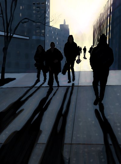 Manhattan Sidewalk (digitaalista taidetta) tekijältä Evan Sklar