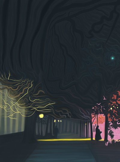 Sidewalk, Prospect Park West, 6 A.M. (digitaalista taidetta) tekijältä Evan Sklar