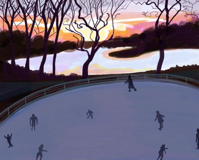 Luistelu, Prospect Park , Brooklyn (digitaalista taidetta) tekijältä Evan Sklar