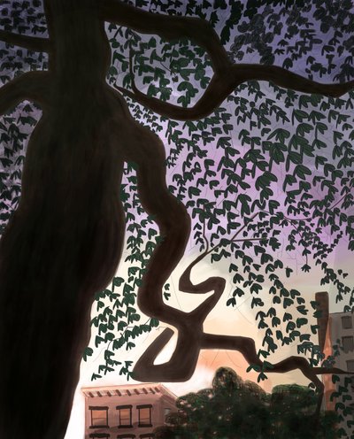 Tree and Avenue At Dusk, 2016 (käsin piirretty iPadilla Apple-kynällä). tekijältä Evan Sklar