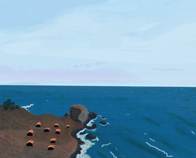 Näkymä Pacific Coast Highwayltä, 2016 (käsin piirretty iPadilla Apple-kynällä) tekijältä Evan Sklar