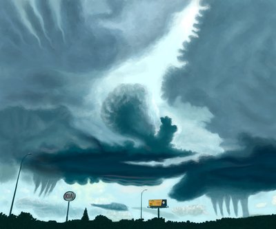 pilvet moottoritiellä (maalaus) tekijältä Evan Sklar