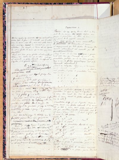 Ms 2108 Proposition I, kirjasta "Memoire sur les Conditions of Solubility of Equations by Radicals", 1732 tekijältä Evariste Galois