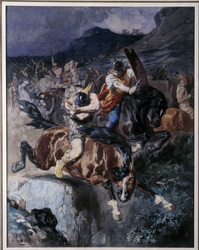 Francs-ratsumiesten taistelu (akvarelli) tekijältä Evariste Vital Luminais
