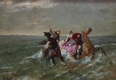 ranska: La chevauchée de saint Guénolé et du Roi Gradlon Pyhän Guénolén ja kuningas Gradlonin lento tekijältä Evariste Vital Luminais