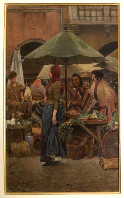 Piazza delle Erbe 1892 (öljy kankaalle) tekijältä Evaristo Cappelli