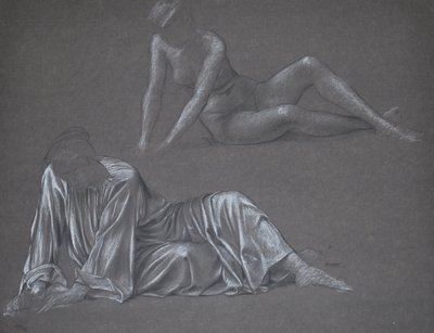 Double Study for Earthbound - lepäävä naishahmo, 1897 (liitu paperille) tekijältä Evelyn De Morgan