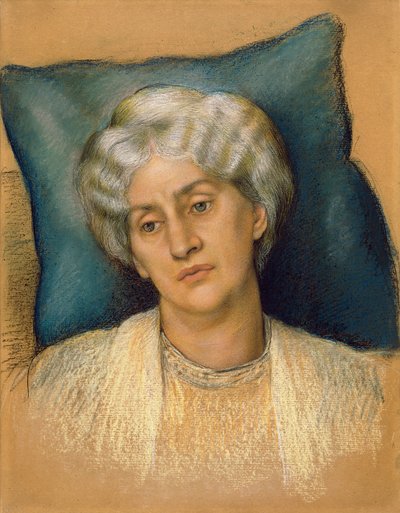 Tutkimus "The Hour Glassille": rouva William Morrisin muotokuva. n.1904-05 (pastelli paperille) (tutkimus numerosta 28828) tekijältä Evelyn De Morgan