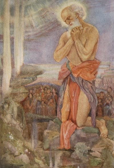 Elia hallitsee Baalin papit, kuvitus Lewis Spencen teoksesta Babylonian ja Assyrian myyttejä ja legendoja tekijältä Evelyn Paul