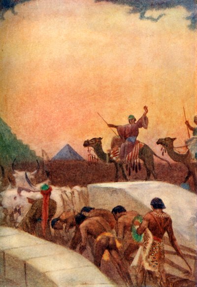 "Kivipalojen vetäminen pyramideihin", 1915. tekijältä Evelyn Paul
