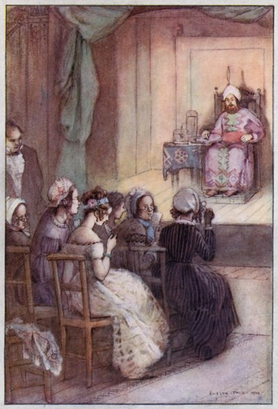 Kuvitus Cranfordille, rouva Gaskell (värilitho) tekijältä Evelyn Paul
