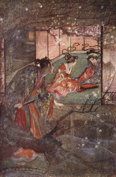 Kato Sayemon Shogun Ashikagan palatsissa, kuvitus F. Hadland Davisin teoksesta The Myths and Legends of Japan tekijältä Evelyn Paul