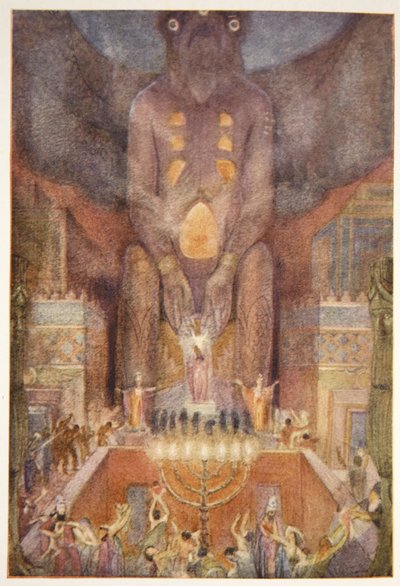 Uhraaminen Belille, etukappale Lewis Spencen teoksesta "Myths and Legends of Babylonia and Assyria" tekijältä Evelyn Paul