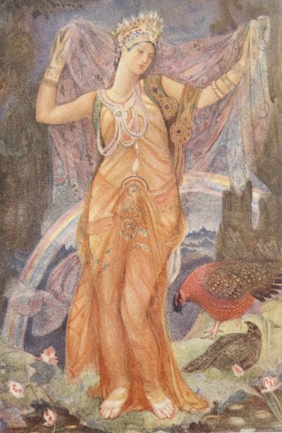 Äitijumalattar Ishtar, kuvitus Lewis Spencen teoksesta "Babylonian ja Assyrian myyttejä ja legendoja" tekijältä Evelyn Paul