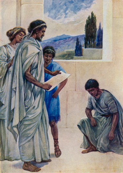 Onesimus, joka pakeni isäntänsä luota (väri litho) tekijältä Evelyn Stuart Hardy