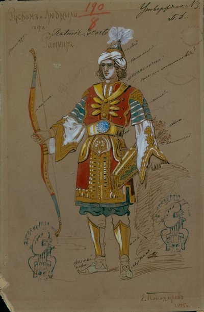 Pukusuunnittelu M. Glinkan oopperaan Ruslan ja Ljudmila, 1885 tekijältä Evgeni Petrovich Ponomarev